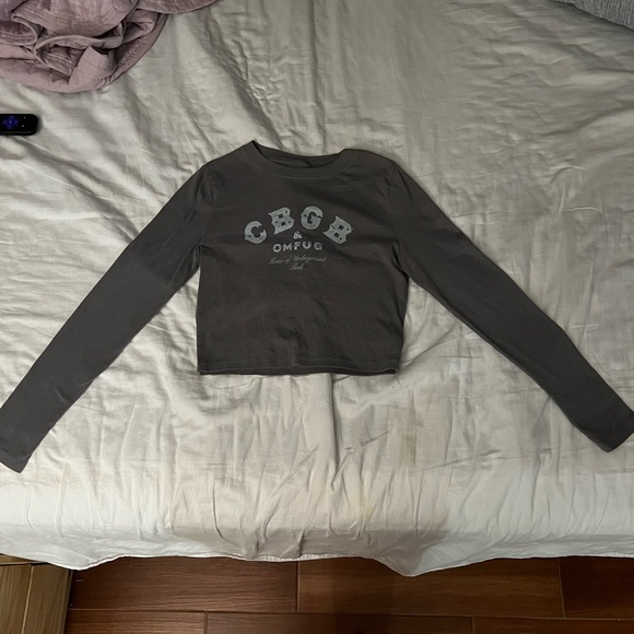 Gray Long Sleeve Crop Top - Picture 1 of 4